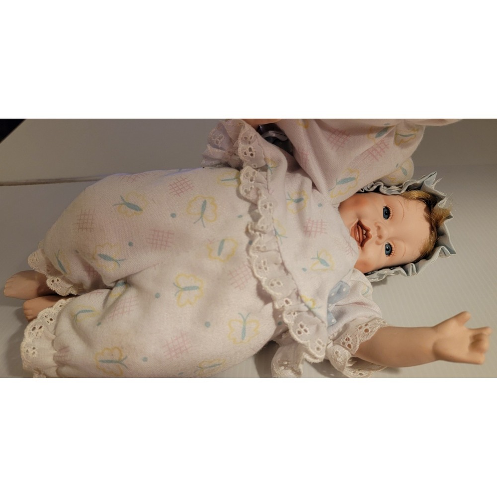 1991 Anco Porcelain Baby Doll Butterfly Pajamas Pillow Blonde Hair PJ's Washable